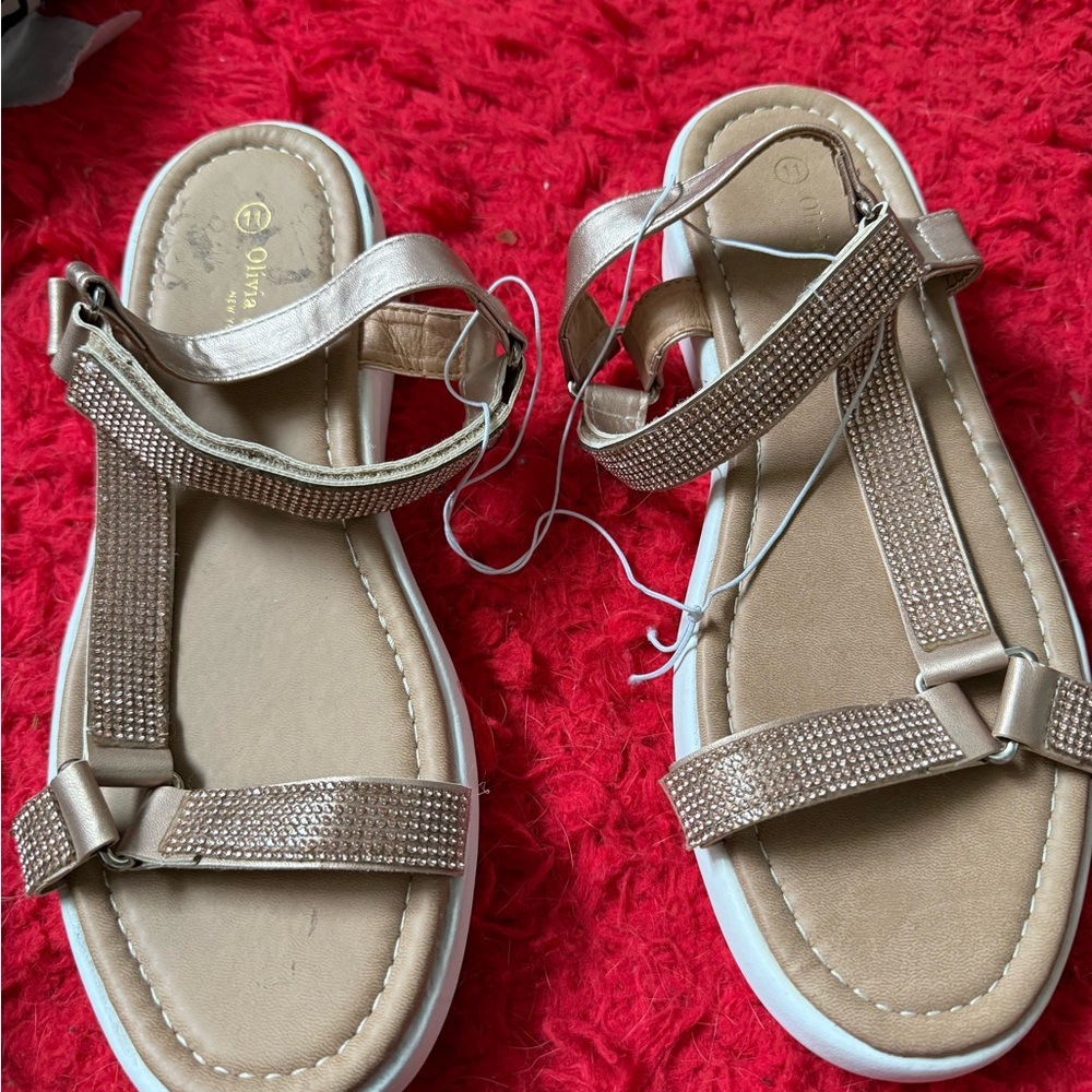 Olivia and Kate Metallic Sandals with Rhinestones